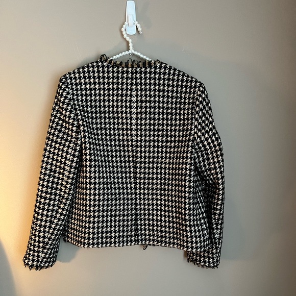 Zara Tweed Houndstooth Blazer Jacket Brown Black - Picture 3 of 7